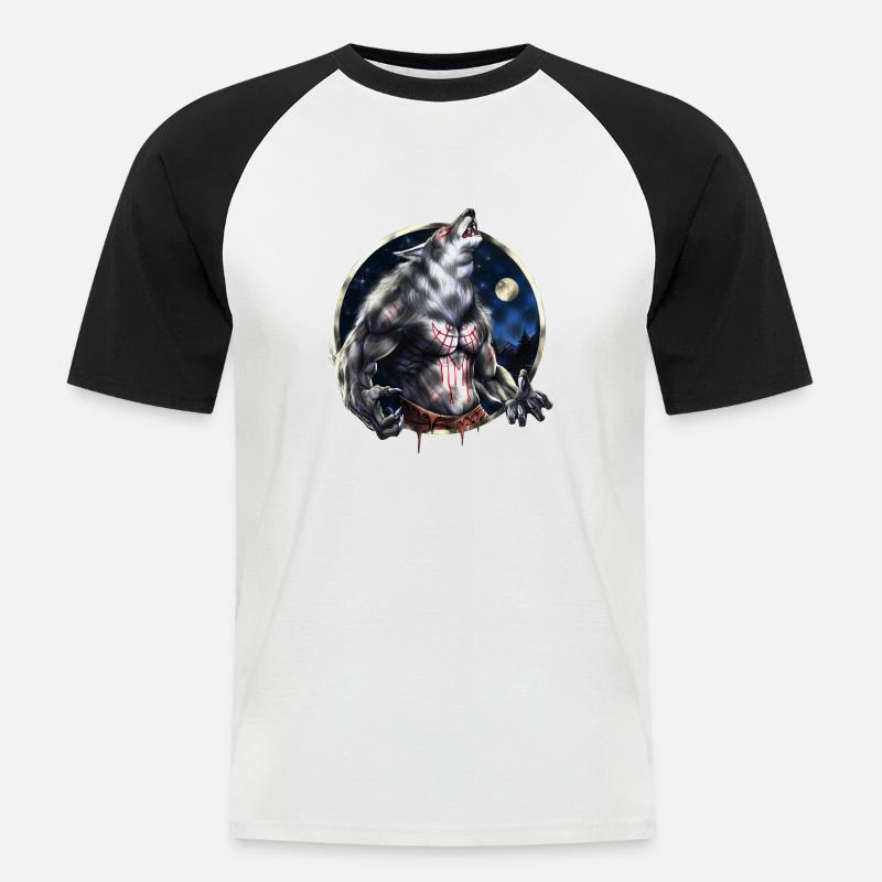 Heulender Werwolf - Männer Baseball-T-Shirt - Weiß/Schwarz