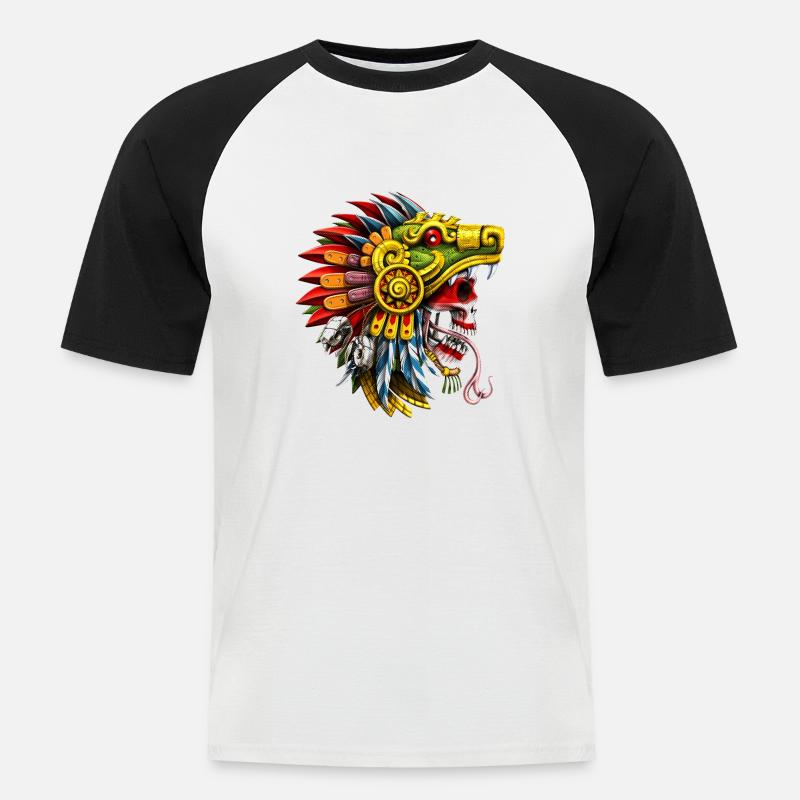 Aztekischer Schlangenschädel-Krieger - Männer Baseball-T-Shirt - Weiß/Schwarz