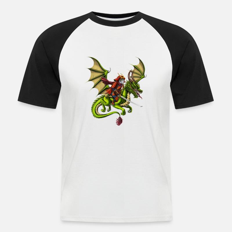 Giapponese Samurai Gatto Cavalca Drago - Maglia da baseball a manica corta da uomo - bianco/nero