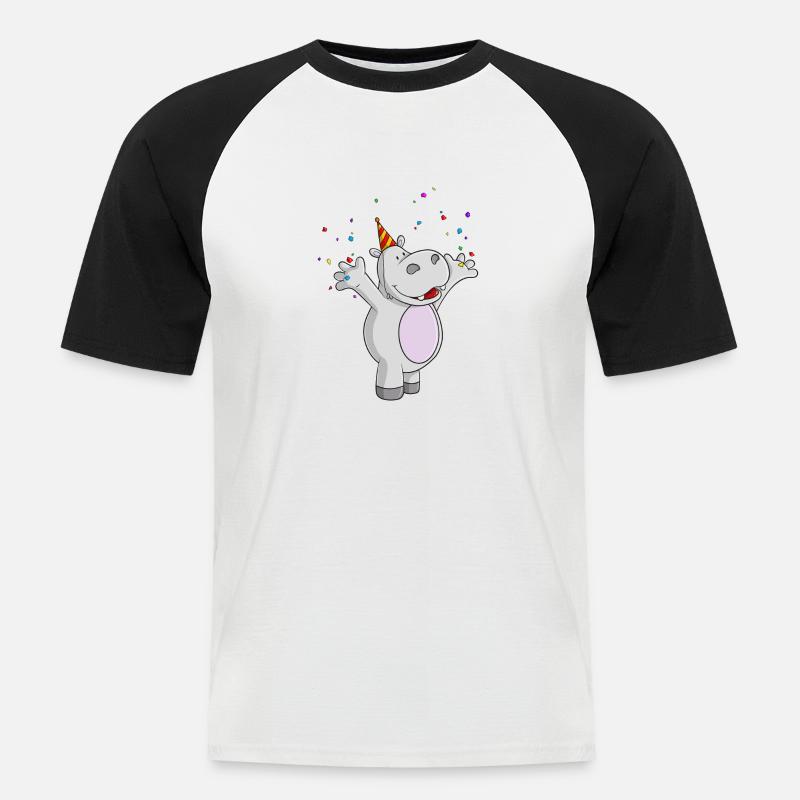 Party Nilpferd Comic - Männer Baseball-T-Shirt - Weiß/Schwarz