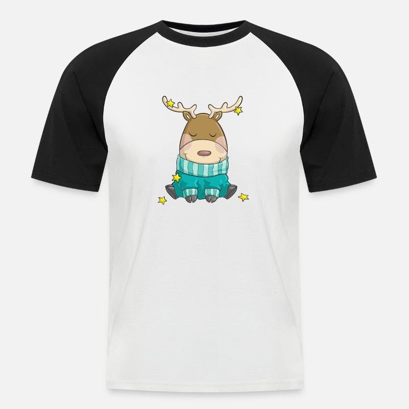 Putziges Weihnachts Rentier Comic - Männer Baseball-T-Shirt - Weiß/Schwarz