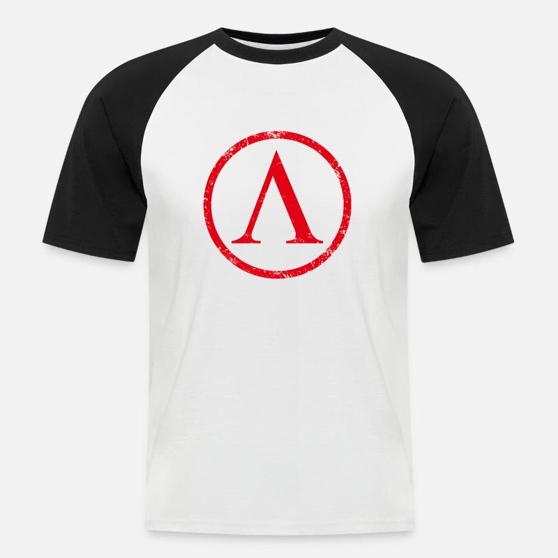Spartan shield used - Männer Baseball-T-Shirt - Weiß/Schwarz
