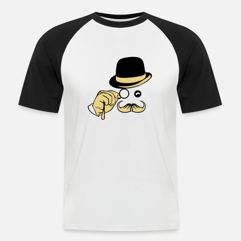 Smiley-Hut Monokel Schnurrbart Melone - Männer Baseball-T-Shirt - Weiß/Schwarz