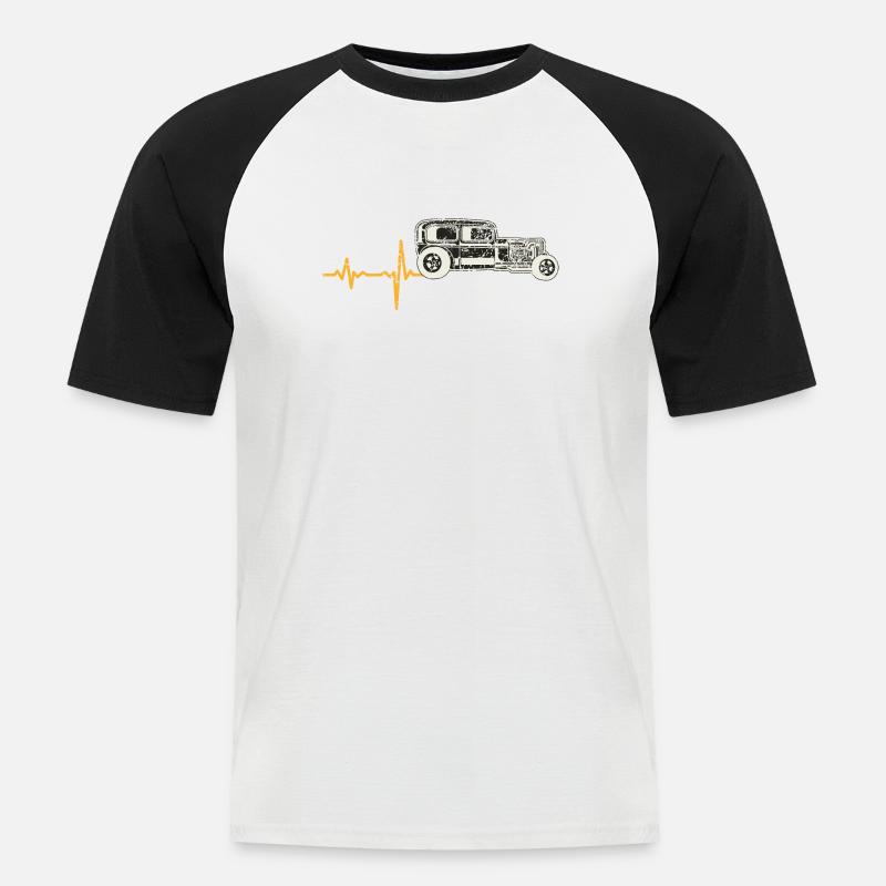 Geschenk Heartbeat Oldtimer - Männer Baseball-T-Shirt - Weiß/Schwarz