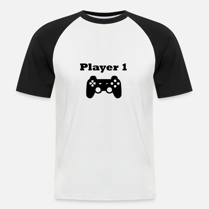 Gaming Player 1 Controller Geschenk - Männer Baseball-T-Shirt - Weiß/Schwarz