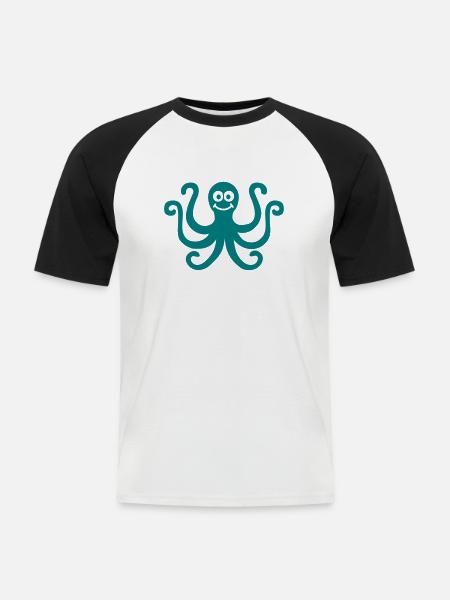 Krake - Männer Baseball-T-Shirt - Weiß/Schwarz