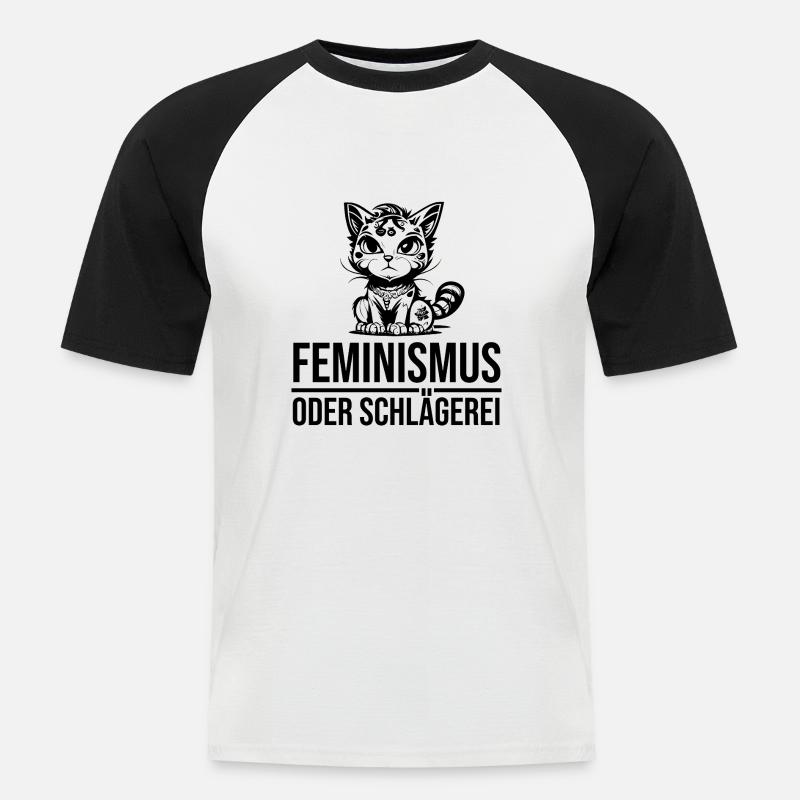 Feminismus oder Schlägerei - Männer Baseball-T-Shirt - Weiß/Schwarz