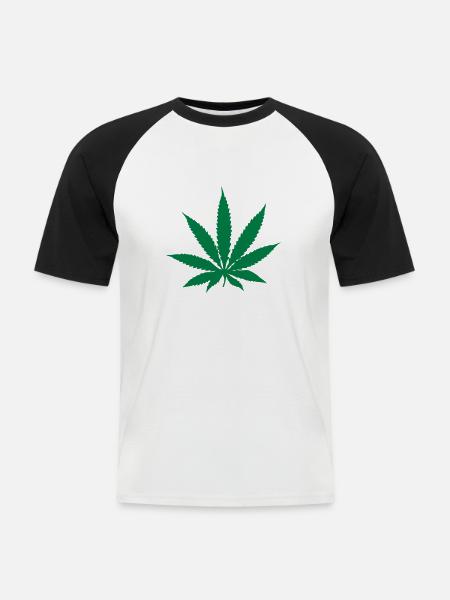 Hanfblatt - Männer Baseball-T-Shirt - Weiß/Schwarz