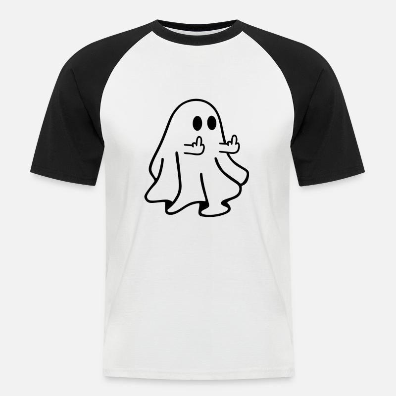 Geist Mittelfinger Halloween - Männer Baseball-T-Shirt - Weiß/Schwarz