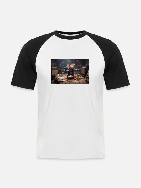 Kinderfreundliche Animationsratte in Musikstudio - Männer Baseball-T-Shirt - Weiß/Schwarz