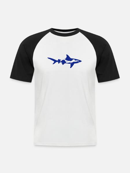 Shark vs. Diver - Männer Baseball-T-Shirt - Weiß/Schwarz