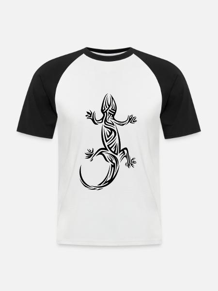 Gecko Tribal Tattoo - Men's Baseball T-Shirt - white/black