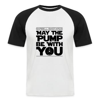 BarbellBastards May the PUMP be with you - Männer Baseball-T-Shirt - Weiß/Schwarz - Vorne - Nik (191cm)