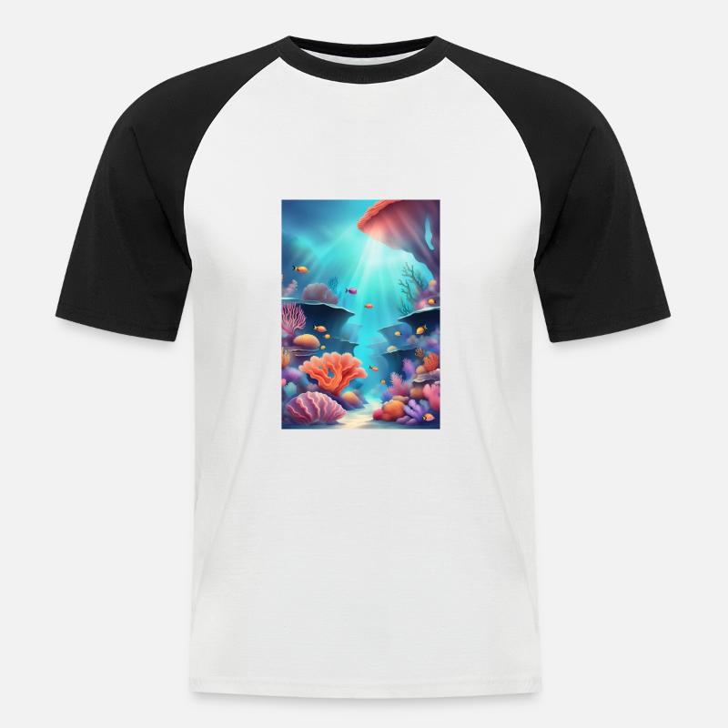 Bunte Korallenriffe - Männer Baseball-T-Shirt - Weiß/Schwarz