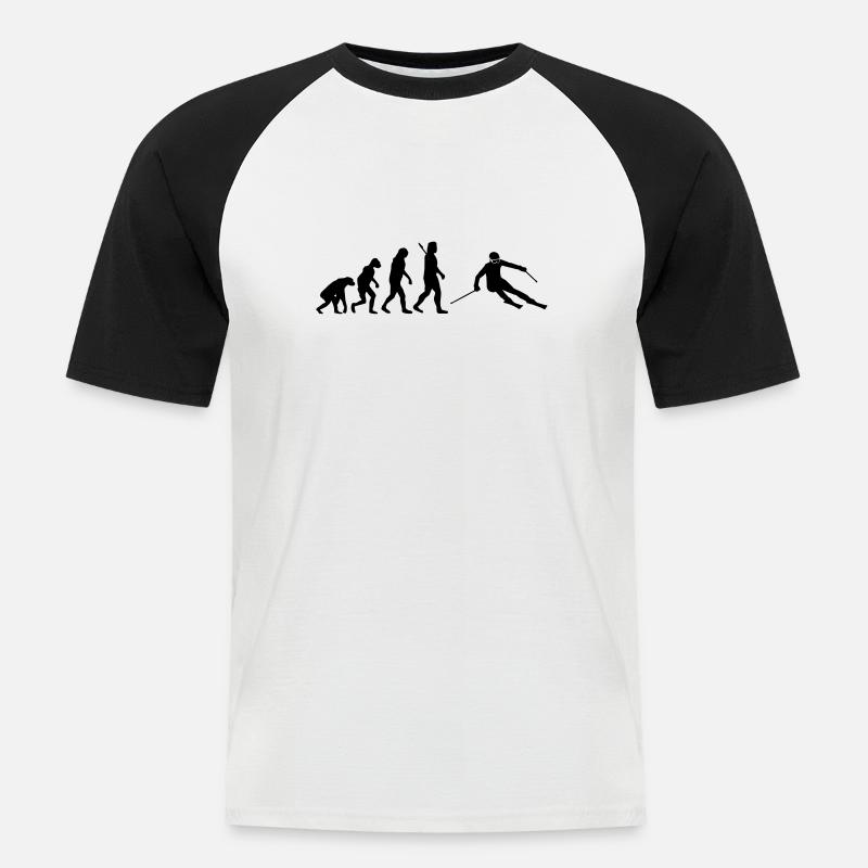Evolution Alpine Ski - Männer Baseball-T-Shirt - Weiß/Schwarz