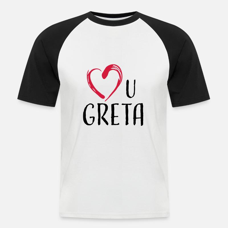 love u greta - Männer Baseball-T-Shirt - Weiß/Schwarz