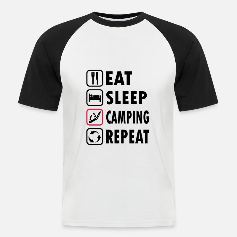 Eat Sleep Camping Repeat - Männer Baseball-T-Shirt - Weiß/Schwarz