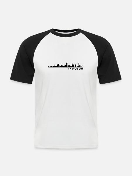 Skyline - Küste Husum - Männer Baseball-T-Shirt - Weiß/Schwarz