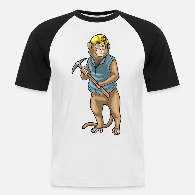 Monkey Miner Pickaxe Mining - Men's Baseball T-Shirt - white/black