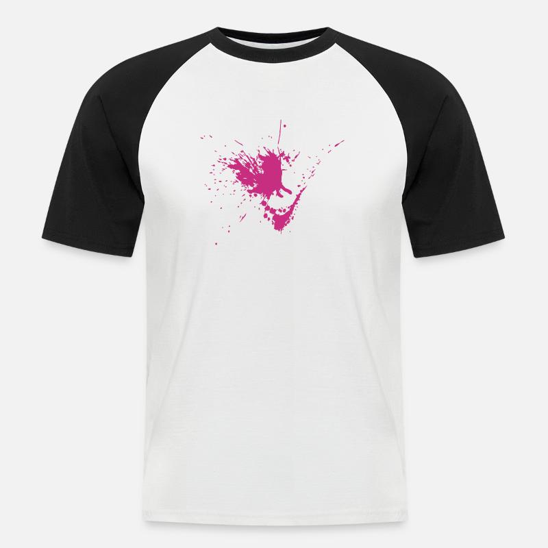 Farbklecks mit Spritzern - Männer Baseball-T-Shirt - Weiß/Schwarz