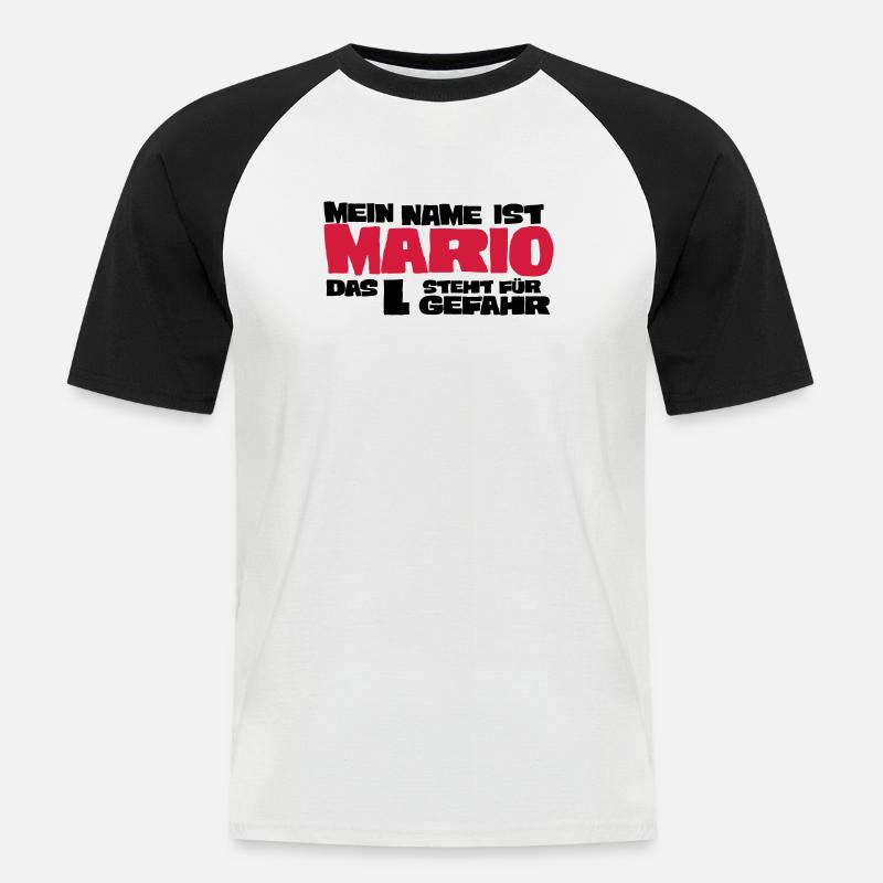 mario - Männer Baseball-T-Shirt - Weiß/Schwarz