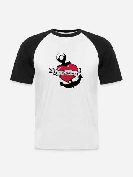 herz-anker-tatoo - Männer Baseball-T-Shirt - Weiß/Schwarz