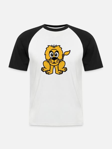 lion animals drawing - Men's Baseball T-Shirt - white/black