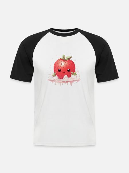 Erdbeere Kawaii - Männer Baseball-T-Shirt - Weiß/Schwarz