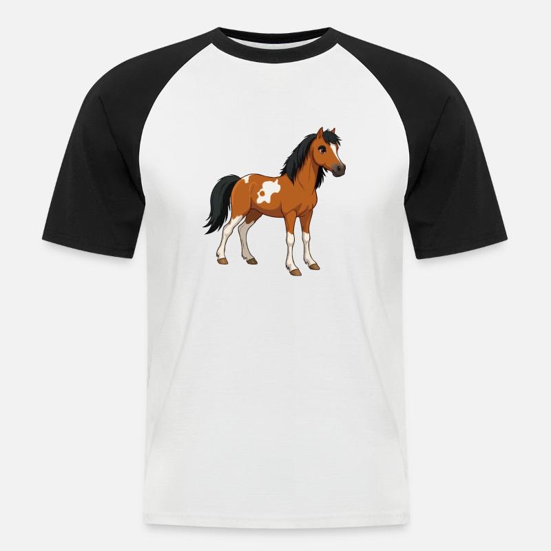 Pferd klein echt - Männer Baseball-T-Shirt - Weiß/Schwarz