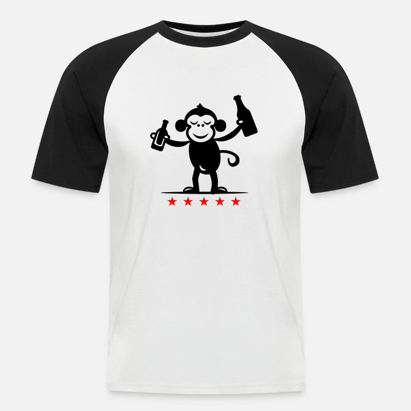 Party Affe Bier - Männer Baseball-T-Shirt - Weiß/Schwarz