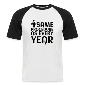 same procedure as every year 02 - Männer Baseball-T-Shirt - Weiß/Schwarz - Vorne - Nik (191cm)
