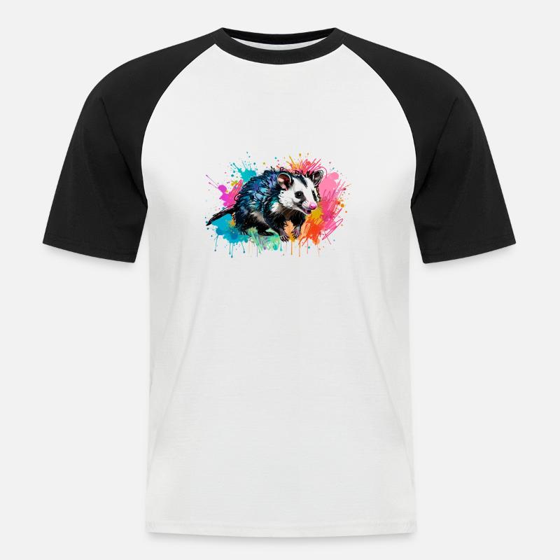 Opossum, ilustration,Beutelratte, bunt, Graffiti - Männer Baseball-T-Shirt - Weiß/Schwarz