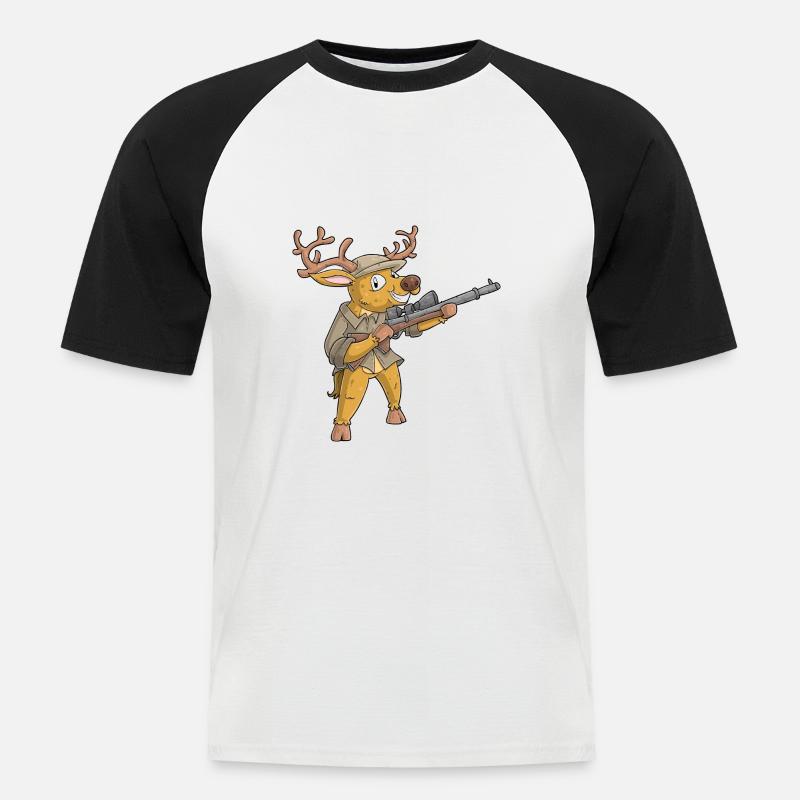 Jagd Hirsch / Jäger Hirsch - Männer Baseball-T-Shirt - Weiß/Schwarz