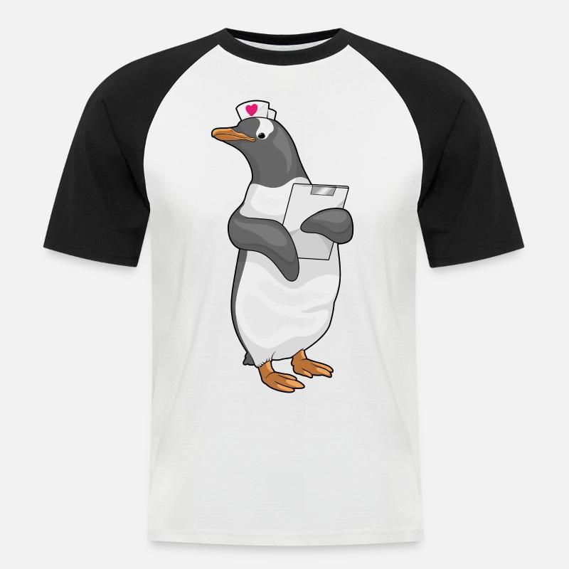 Pinguin Krankenschwester Stethoskope - Männer Baseball-T-Shirt - Weiß/Schwarz
