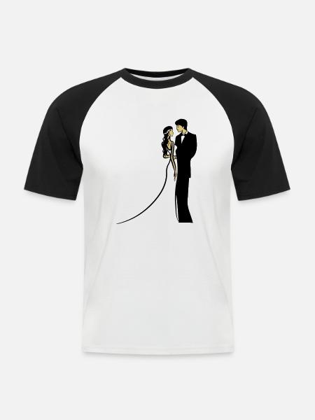 Mariage heureux mariage - T-shirt baseball manches courtes Homme - blanc/noir