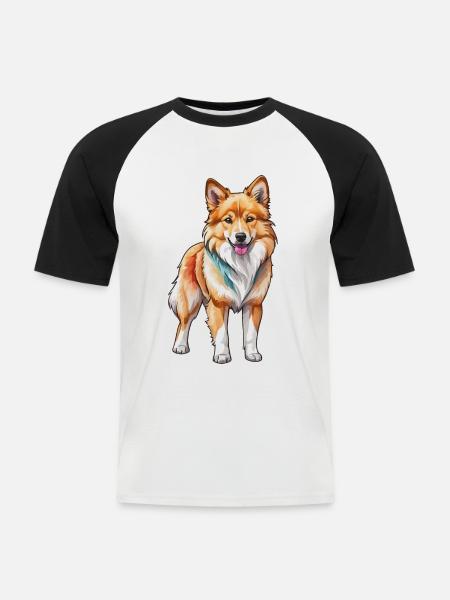 Islandhund Wasserfarben - Männer Baseball-T-Shirt - Weiß/Schwarz