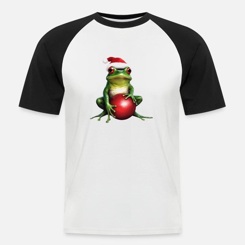 Frosch mit Weihnachtskugel 1 - Männer Baseball-T-Shirt - Weiß/Schwarz