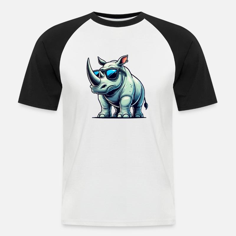 nashorn comic - Männer Baseball-T-Shirt - Weiß/Schwarz