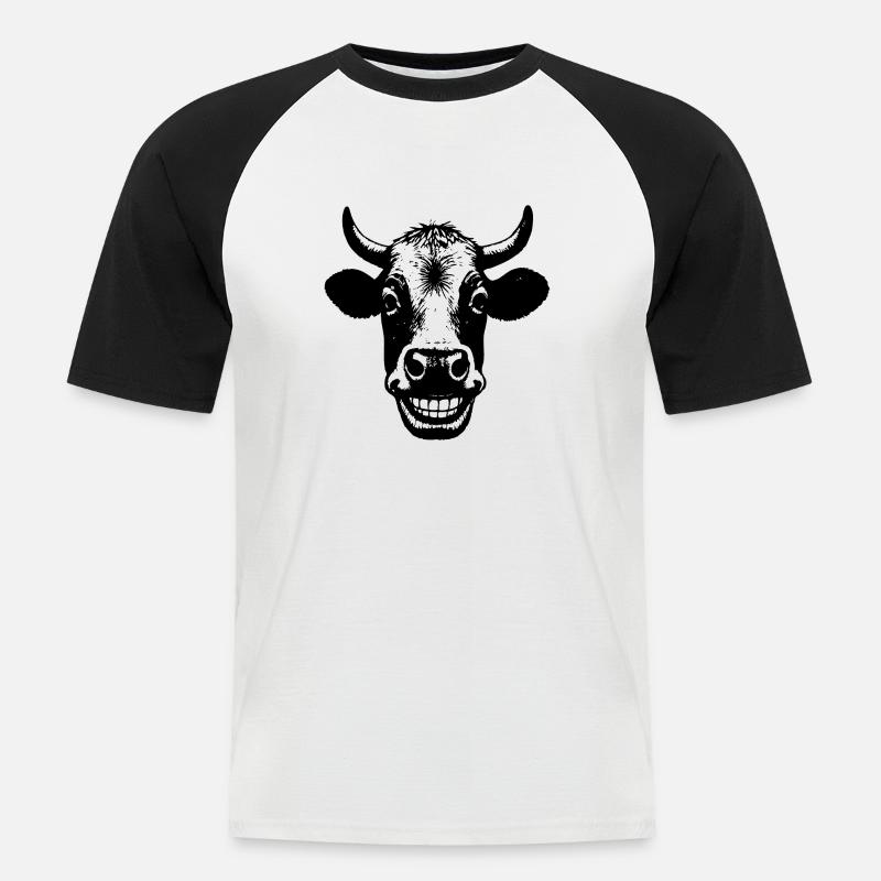 Grinning Cow - Men's Baseball T-Shirt - white/black
