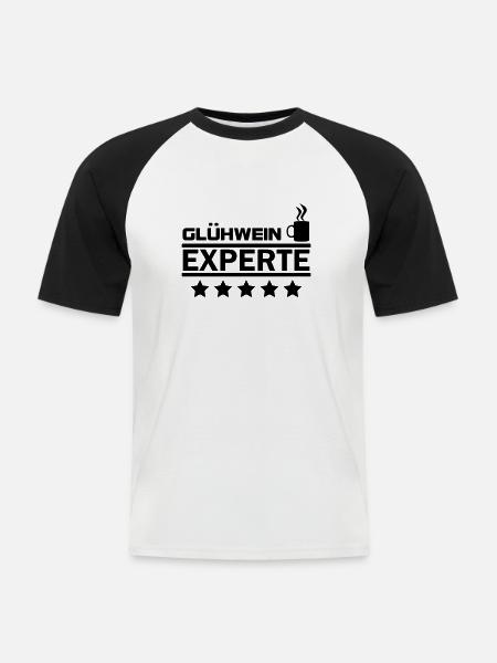glühwein experte - Männer Baseball-T-Shirt - Weiß/Schwarz
