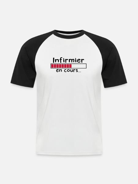 infirmier en cours - T-shirt baseball manches courtes Homme - blanc/noir