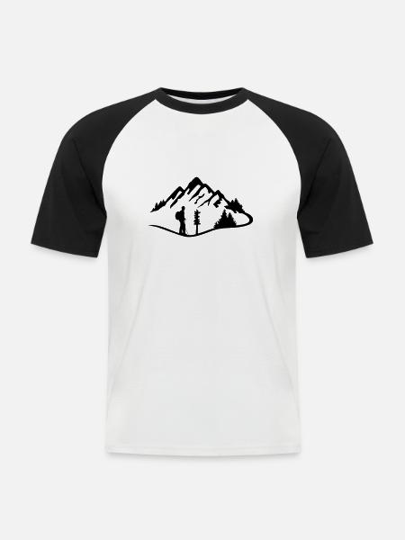 Berge und Wanderer - Männer Baseball-T-Shirt - Weiß/Schwarz