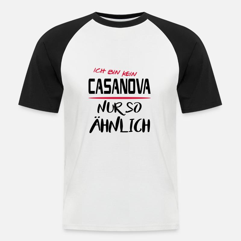 Männer Sprüche Angeber Casanova - Männer Baseball-T-Shirt - Weiß/Schwarz