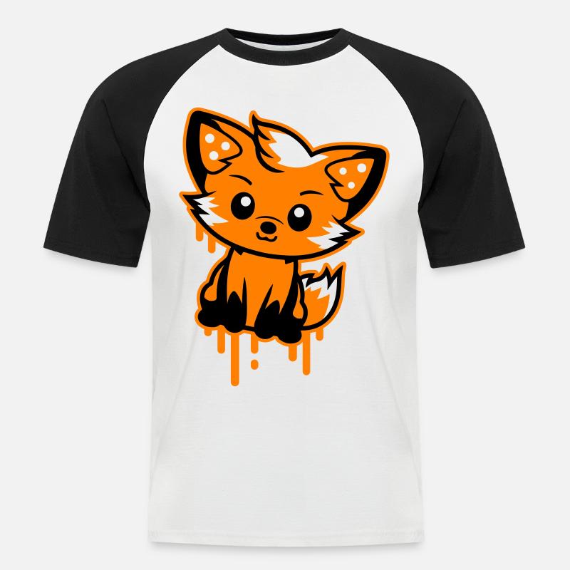 Fuchs Comic - Männer Baseball-T-Shirt - Weiß/Schwarz