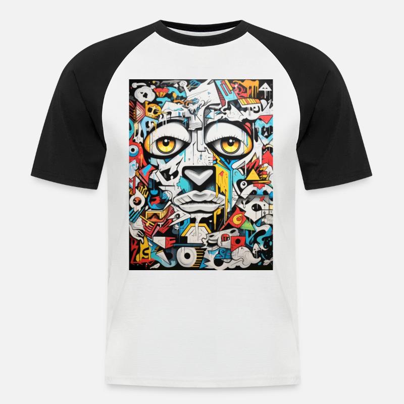 Graffiti Inspirationen:Bison - Männer Baseball-T-Shirt - Weiß/Schwarz