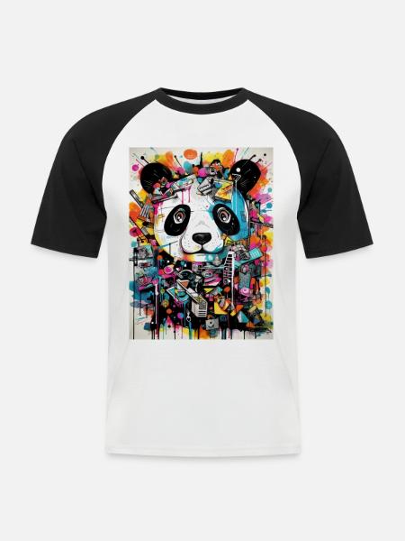 Panda greffiti geometry - Men's Baseball T-Shirt - white/black