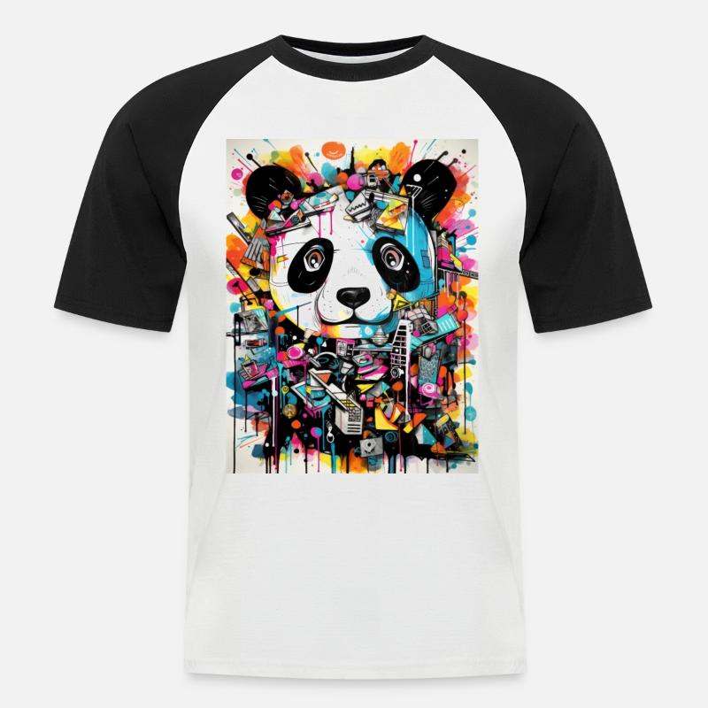 Panda greffiti geometrie - Männer Baseball-T-Shirt - Weiß/Schwarz