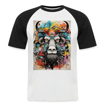 bison graffiti geometrie - Männer Baseball-T-Shirt - Weiß/Schwarz - Vorne - Nik (191cm)