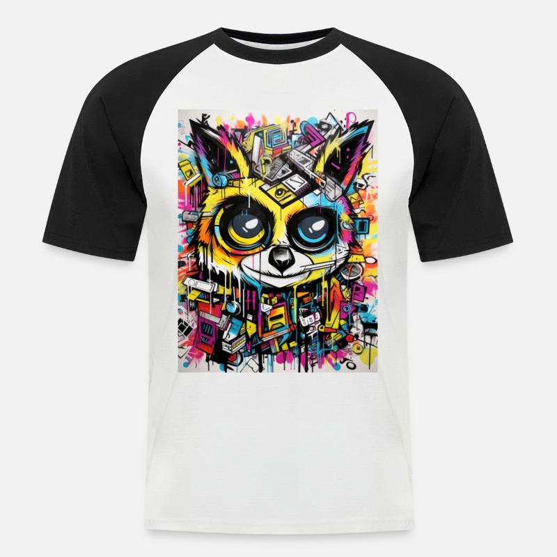 Waschbär comic graffiti - Männer Baseball-T-Shirt - Weiß/Schwarz
