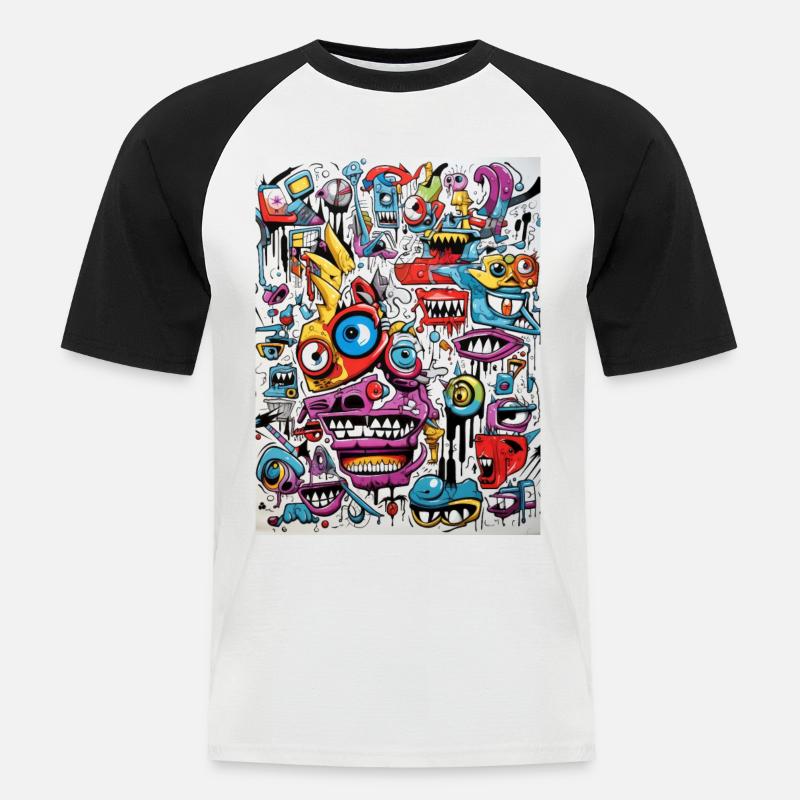 gnu grafitti abstract - Männer Baseball-T-Shirt - Weiß/Schwarz